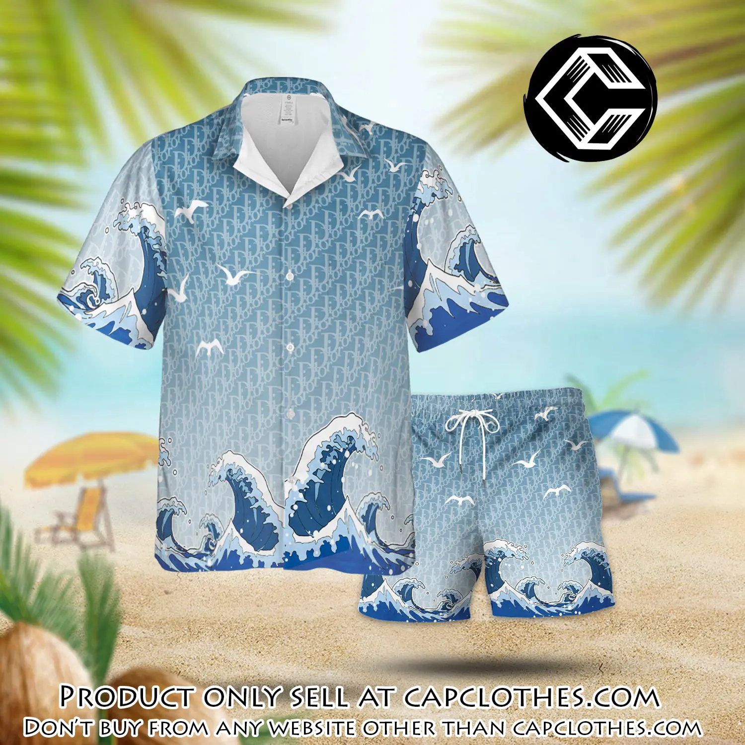 Dior the sea waves luxury summer  hawaiian shorts set lhss1011 cc4600783